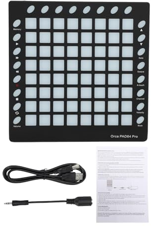 Bediffer MIDI-Controller, DJ-Pad mit 64 RGB-Pads, 128 GM-Sounds, 8 RGB-Tasten, 6 Transportsteuerungen, Integrierter Editor, Tragbares MIDI-Pad für Party, Bühne, Live-Performance, Schwarzer