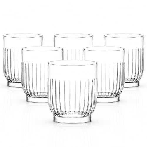 MundoTarros Pack de 6 Vasos de Vidrio Transparentes 330 ml, Vasos Bajos para Agua, Refrescos, Zumos, Whisky y Cócteles, Cristalería Moderna con Diseño Acanalado para Mesa, Cocina y Hostelería