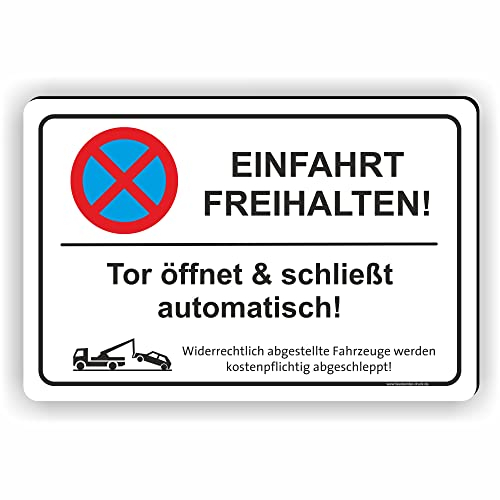 Fassbender-Druck SCHILDER - TOR ÖFFNET UND SCHLIEßT AUTOMATISCH - Parken verboten Schild - Schild zum Markieren vom absoluten Parkverbot - Aluverbundplatte für einen Parkplatz (60x40cm Schild)
