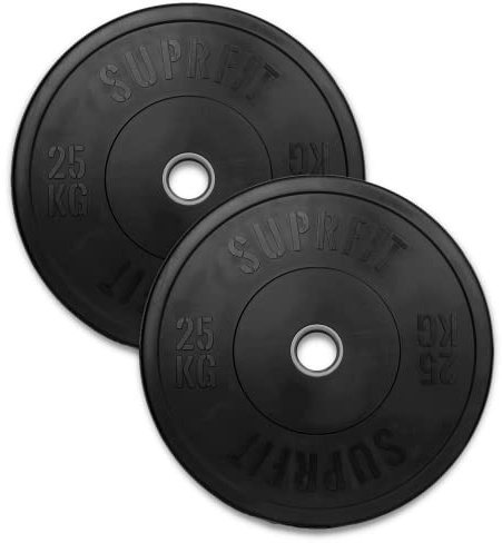 SUPRFIT - Hantelscheiben gummiert 2x25 kg - Premium Fitness Bumper Plates in Schwarz - Stoßabsorbierende Gewichtsscheiben aus Vollgummigranulat - 50 kg Hantelscheiben Ø 50mm für Langhantel Training