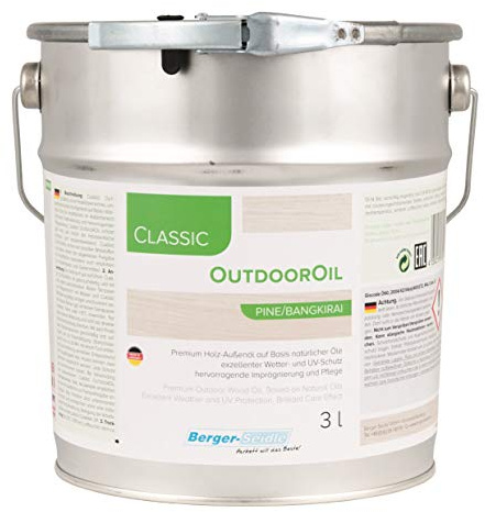 Palatina Werkstatt ® | Berger-Seidle Outdoor Oil | Impregnación profunda para exterior | 1 o 3 litros | Protección de madera perfecta para la terraza o muebles de jardín (3 litros, pino / bankirai)