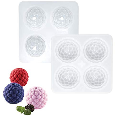 OCPO KITCHEN 3D Raspberry Silicone Mold for Baking Mousse Cake, Candy, Chocolate, Truffle, French Dessert, Pastry, Cupcake, Fruit Ice Cream Mould, Cake Decoration Mold, Raspberry Shape (4-Cavity)