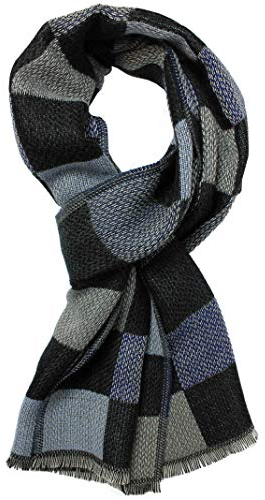 Wollschal Damenschal Winterschal Herrenschal warm Karo blau 195 x 38 cm Made in Germany