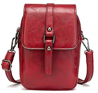 Myfriday kvinnor vintage crossbody-väska, liten budbärare axelväska kontanter handväska plånbok handväska med hål för hörlurar, A-rött, Small