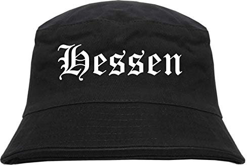 sostex Hessen Fischerhut - Altdeutsch - Bedruckt - Bucket Hat Anglerhut Hut Schwarz S/M