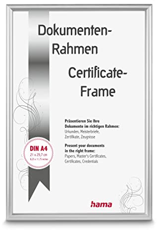 Hama Detroit - Cornice portafoto in alluminio, 21 x 29,7 cm, formato DIN A4, formato orizzontale, da appendere, infrangibile, in alluminio, formato DIN A4, 21 x 29,7 cm, colore: argento