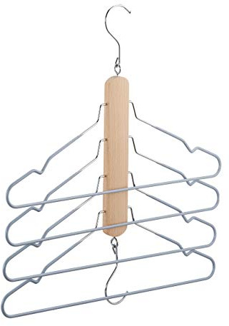 Relaxdays Mehrfach Kleiderbügel, platzsparend, 4 Hemdenbügel mit Hosensteg, Holz, Metall, Antirutschbügel, Natur/grau | 3 Hemdenbügel mit Hosensteg, Holz, Metall, Antirutschbügel