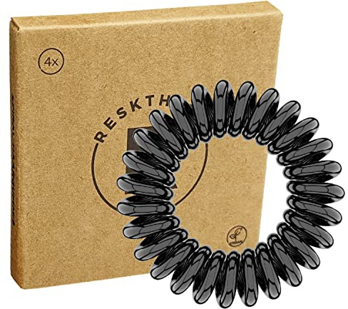Reskthetic® Spiralhaargummis Damen & Herren – Starker Halt ohne Ziepen, Anti-Haarbruch Zopfgummis rutschfest für Sport, Dickes & Dünnes Haar (schwarz, 4 x 3,5 cm)