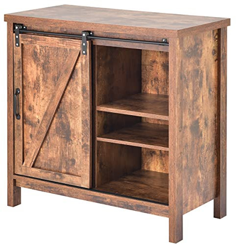 ZWJABYY Meuble D'Appoint,Meuble De Rangement,Buffet en Bois,Meuble De Cuisine avec Porte Coulissante,Compartiment Ouvert,éTagèRe RéGlable,Industriel,pour Couloir,Salon,Cuisine,Marron Vintage 80Cm