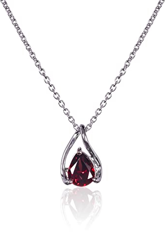 Namana 925 Sterling Silber Halskette für Damen Mit Granat-Edelstein - Birnenförmiger Anhänger, Natürliche Edelstein-Kette für Frauen