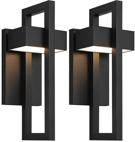 LamQee Outdoor Wall Lights Modern Exterior Lighting Fixtures, 3000K Integrated LED Outdoor Wall Sconce Lighting 2 Packs, Matte Black Outside Wall Mount Lights for House Front Door Porch Garage Patio