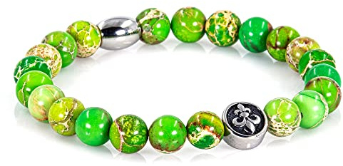 Bracciale con perline Bracciale con diaspro Bracciale con perline verdi Giglio fiorentino Argento 8 mm in acciaio inossidabile