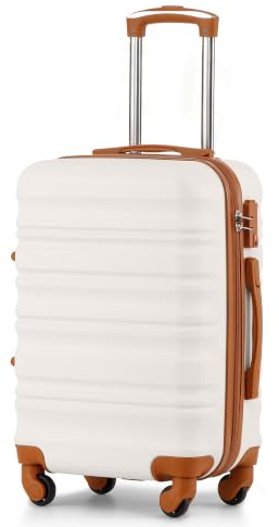 COOLIFE Valise Rigide à roulettes très Grand Format avec Serrure TSA et 4 roulettes, Noir, Großer Koffer, Valise à roulettes (Blanc/Marron, 56cm)