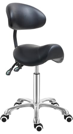 Antlu Saddle Stool Chair with Back Support, Ergonomic Esthetician Stool Chair for Salon Tattoo Spa Medical Dentist Clinic (with Backrest, Black)