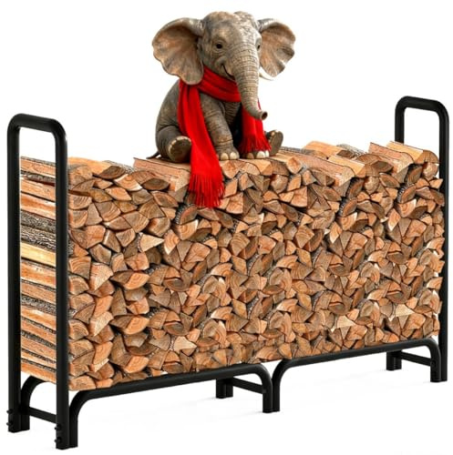 Amagabeli 244cmx122cmx35,56cm Range Bûche Extérieur Support à Bois de Chauffage Porte-bûches Abris Bois Métallique Solide Support de Journal de Cheminée Noir