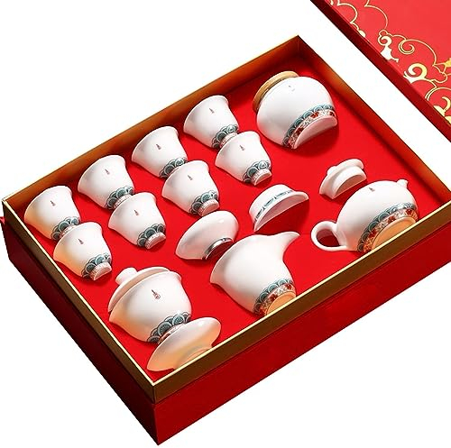 BBAUER teiera giapponese teiera marocchina Set da tè Kung Fu in porcellana bianca Suet Jade, confezione regalo combinata per il lavaggio del tè
