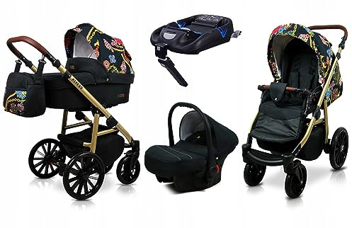 BabyLux® Kinderwagen Set 4 in 1 - Aspero - incl. Babywanne, Buggy Sportsitz, Auto-Babyschale, ISOFIX-Basisstation - Autositz - Kinderwagenset - Kombikinderwagen mit Wickeltasche usw.