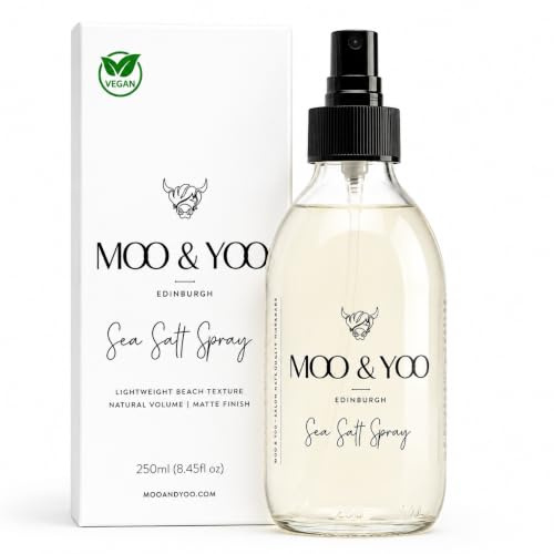 Moo & Yoo Sea Salt Spray | Texturising Spray for Beach Waves & Volume | Matte Finish | Salon Professional Formula with Marula Oil | Vegan Hair Styling Spray | 250ml