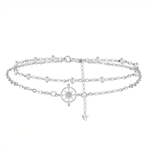 Hifeeled Stern Armband Damen 925 Sterling Silber Ruder Anhänger für Frauen Original Schmuck Geschenk Ehefrau Tochter - Verstellbarer [16+4cm]
