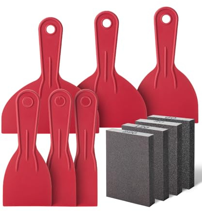 Bates- Putty Knife Set with Sanding Sponge, 10 pcs, Plastic Paint Scraper, Sandpaper Block, Putty Knives, Sandpaper Block Sander, Spackle Tool, Plastic Putty Knife Set