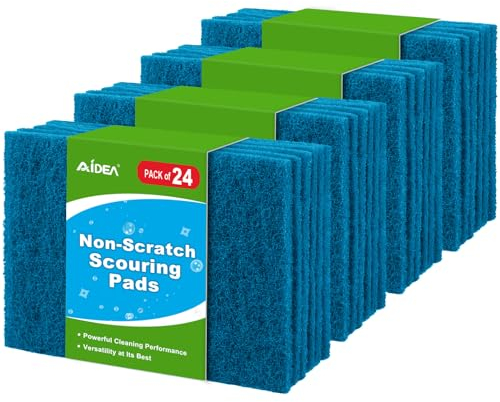 AIDEA Non-Scratch Scouring 24 Pack, Reusable Scourer Dish Scrubber Pads for Household and Kitchen, Multipurpose Scour Pads for Cleaning, 14 x 9 cm