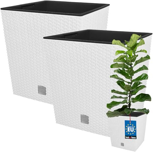 KOTARBAU® Uppsättning av 2 blomkrukor 32 l höjd: 32 cm vit växtkruka av plast ytterkruka med inre kruka blomkruka set som rotting växtkruka inomhus utomhus