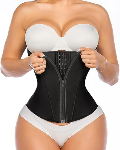 YIANNA Waist Trainer Corset Tummy Control Body Shaper for Women Shapewear Underbust Workout Cincher Latex Zipper Hooks Black 2231 Black M