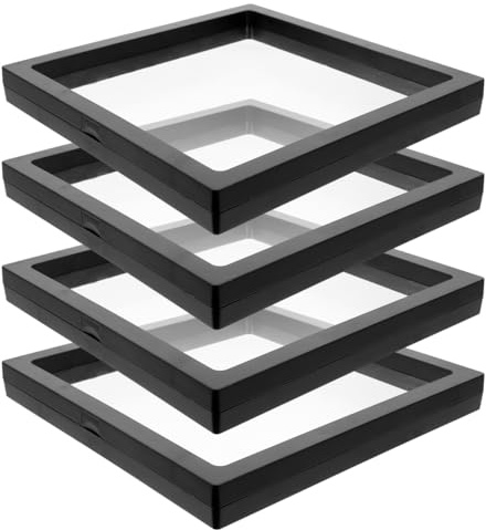 SAFIGLE 3D Schwimmender Schmuck-Display-Rahmen 7.09X7.09X0.79 Zoll Transparente Ring- Und Münzvitrine Set 4 Stück Für Ohrringe Schmuckaufbewahrung Organizer