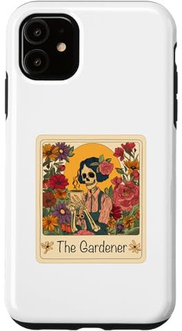 Coque pour iPhone 11 The Gardener Tarot Carte squelette floral café grand-mère maman