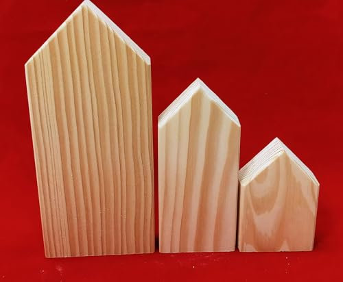 3 St. Astreine Holzhaus zum Bemalen oder als Deko Höhe 7-16 cm