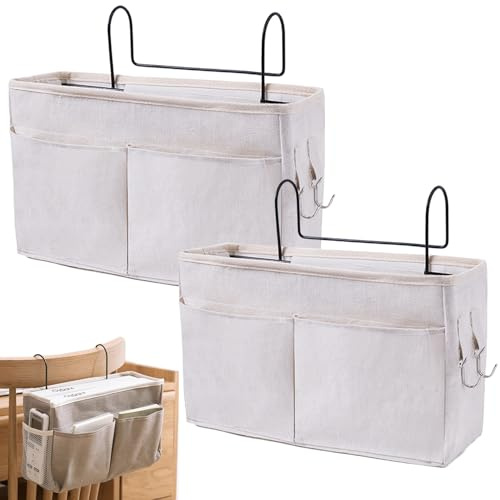 2 Stk Bett Organizer zum Einhängen, Multifunktionale Bett Tasche, Beige | Hängetasche Organizer, Organizer, Betttaschen, für Büro, Küche und Schlafzimmerbett Verwendet