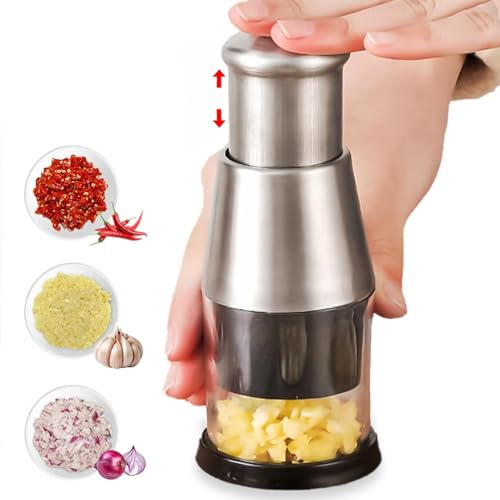 16x5.8 Cm Edelstahl 304 Knoblauchstampfer, Knoblauch Stampfer Edelstahl Knoblauchpresse Knoblauchhacker Manuelle Zerkleinerer Leicht Zu Reinigender Gemüseschneider Für Knoblauch, Paprika Und Zwiebeln
