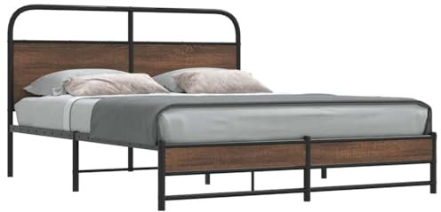 Somanki Metallbett ohne Matratze Braun Eichen-Optik 160x200 cm, Bett, Bed Frame, Familienbett, Bettrahmen, Bett Gestell, Bett Rahmengestell, Schlafzimmer Bett - 3318703