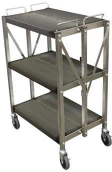 L2G - Désserte INOX Pliable 3 Niveaux - 4 Roues Ø100 MM Pivotantes Dont 2 à Frein