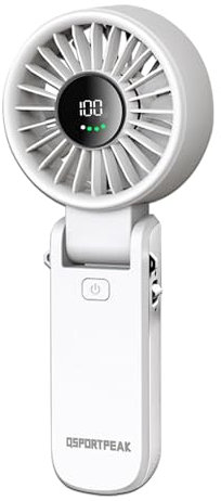 QSPORTPEAK Mini Ventilatore Portatile, ventilatore USB 4000mAh con Display LED, 3-in-1 Mano/Collo/Da Scrivania,ventaglio portatile pieghevole con 100 Velocità,Display HD,bianco