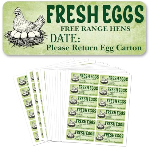GOMAKERER 180 Pcs Farm Fresh Eggs Sticker, Unwashed Egg Carton Labels PET Adhesive Egg Packaging Stickers Carton Farm Supplies for Egg Box Container, 2.5x6.7cm