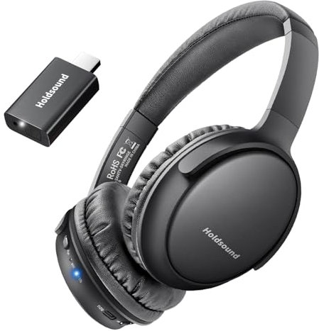 Holdsound Casque sans Fil TV, Casque TV sans Fil pour Personnes Âgées avec Émetteur USB Portable, Plug and Play, Pas De Retard Audio, Léger Et Confortable, Portée De 50 m, 20 Heures De Divertissement