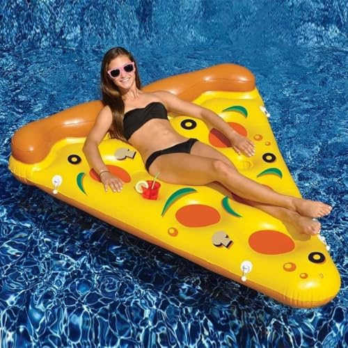 Colchoneta Piscina Adultos - Flotador Piscina Hinchables con Portavasos, Flotador Inflable Pizza Grande Flotador Hinchable de Bronceado para Piscina Playa Fiestas Verano