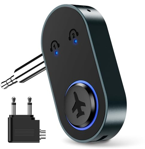 Brifit Bluetooth Adapter Flugzeug, Bluetooth 5.3 Transmitter für 2 Kopfhörer, 16std. Akkulaufzeit, 3,5mm Klinke Aux Bluetooth Sender, BT Audio Transmitter, Kompatibel mit Flugzeug, TV, Fitnessstudio