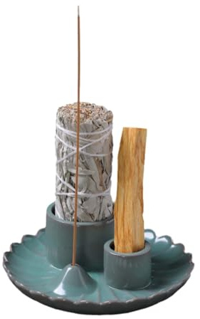 Porta Incienso,Porta Incienso de cerámica,Porta Incienso de meditación 4 en 1,Porta Incienso 4 en 1,Porta Incienso para Quemador de Salvia,Adecuado para Salas de meditación con Ambiente hogareño