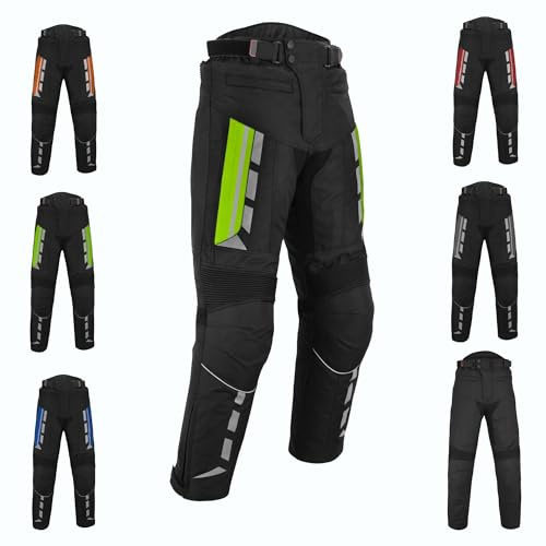 Pantalones de Moto para Hombre con protección Pantalones de Motociclista de Tejido Cordura Impermeable con protección de Caderas y Rodillas (FR/ES, Letras, 5XL, Regular, Regular, Verde)