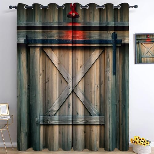 Verdunkelungsvorhang Blickdicht Braunes Vorhang mit Ösen, Schallschutz & Geräuschreduzierung, Rustikale Scheunentor-Textur Thermovorhang für Schlafzimmer & Wohnzimmer, 2er Set, HxB 214 x 91.5 cm