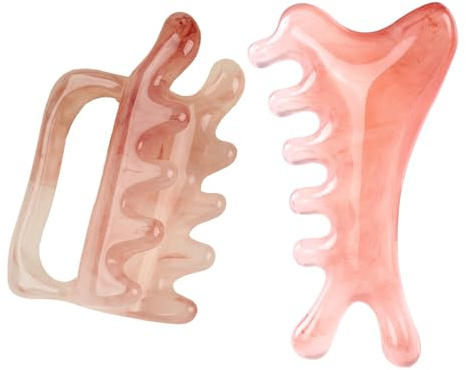 XFSRG 4 Piezas Peine de Masaje con Dientes Anchos Herramienta de Masaje de Resina Masajeador Facial Cuero Cabelludo Gua Sha per Relajación Cabeza