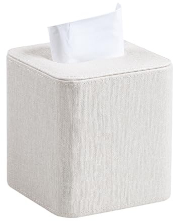 Cretkhp Square Linen Tissue Box Cover with Magnetic Closure, Modern PU Leather Tissue Box Holder for Bathroom Vanity NightStands Bedroom Office Desk, Stylish Cube Tissue Holder