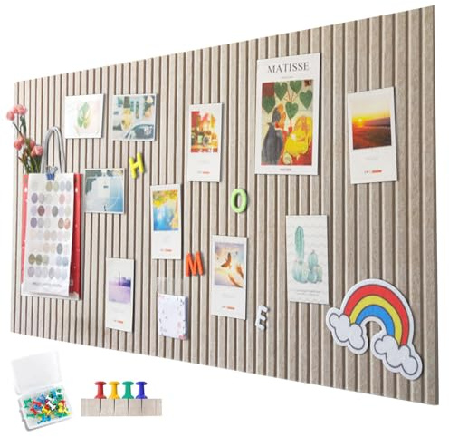 EUBSWA 120 x 90cm Große Filz Pinnwand Selbstklebend,vertikaler Streifen dekorative Pinnwand aus Filz,Filzboard, faltbare Fototafel Memotafeln Memo Boards Bulletin Board für Büro Küche,Dunkel Kamel