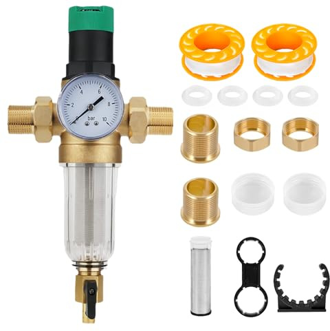 8Stuck Rückspülfilter mit Druckminderer Wasser 3/4 zoll Manometer Wasserdruck Druckluft Wasserabscheider Geeignet Wasser Vorfilter Sedimentfilter Spin-down-Sedimentwasserfilter für Hauswasserfilter