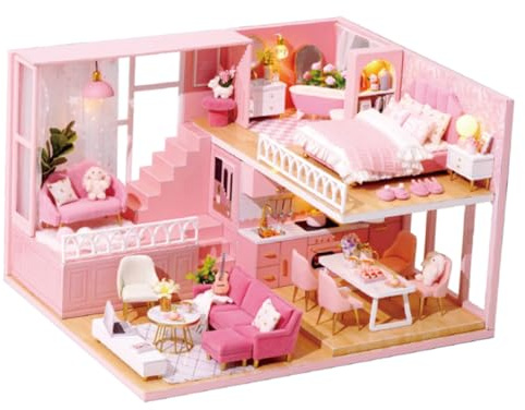 TOBBOMEY Miniatura Casa DIY in Legno Piccola Casetta da Montare per Famiglie Kit Creativo di Riproduzione Cabina Gioco Manuale per Qualità e Decorazione Soggiorno
