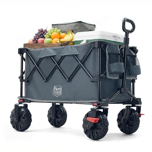 TIMBER RIDGE XXL rullvagn, vikbar 200 l breda däck med bromsar, transportvagn 150 kg, lastbar med mugghållare, all terräng, strandvagn för camping, shopping, trädgård
