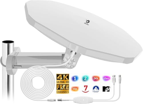 Antena TV Exterior Potente TDT Digital, Compatible con Antena TV Interior Potente, al Aire Libre con Recepción Omnidireccional 360°,Canales Locales 4K 1080P, Cable Coaxial de 32,8ft