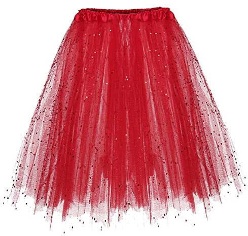 Tüllrock Damen 80er Tütü Damen Pailletten Tütü Rock Retro Elastische Tüll Rock Ballettrock Elastisch Tutu Minirock Party Karneval Kostüm Faschingskostüme